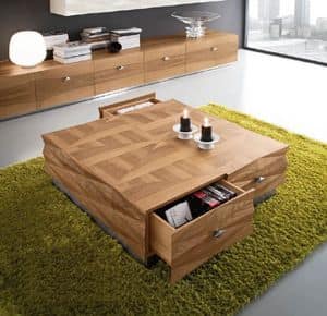 Diamante Art. 81.315, Contemporary coffee table with 4 drawers, for hotels