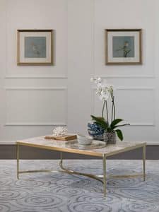 Ferrando, Table for center hall, in brass, with marble top