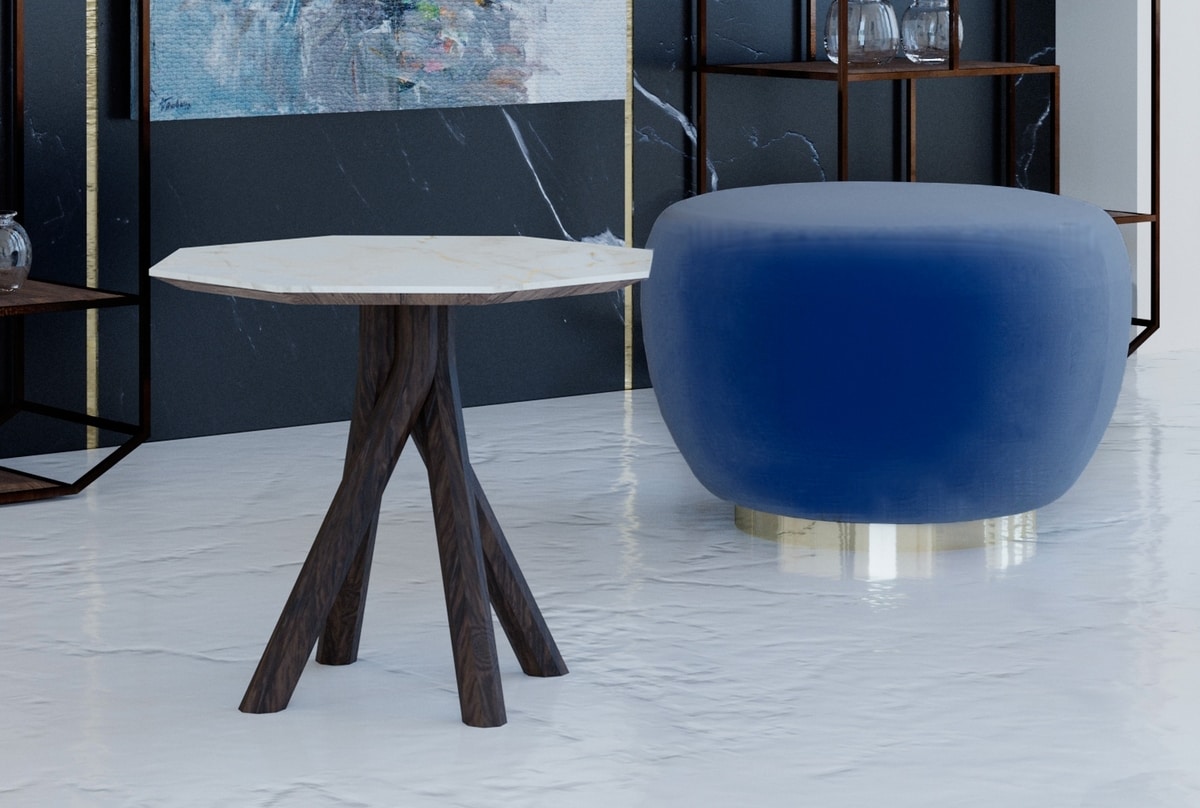 Game coffee table, Coffee table with octagonal marble top