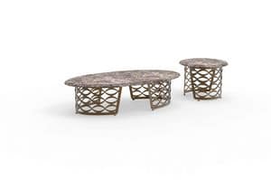 Isidoro coffee table, Coffee table with shaped top in stone, iron base for modern living rooms