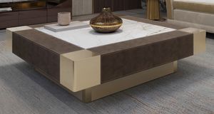 Meg, Square coffee table with leather and marble top
