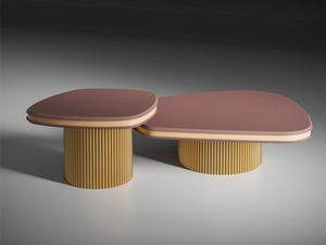 Micelio Art. EMC001 - EMC002, Coffee tables with cylindrical base, top covered in leather