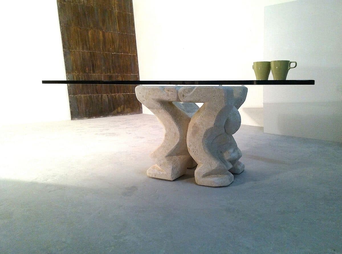 Omini coffee table, Coffee table for home or office, with pillar made of stone