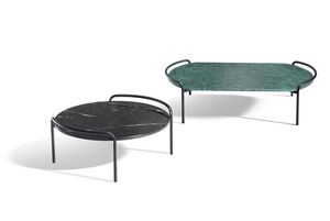 Pompon, Metal coffee table with rectangular or round marble top