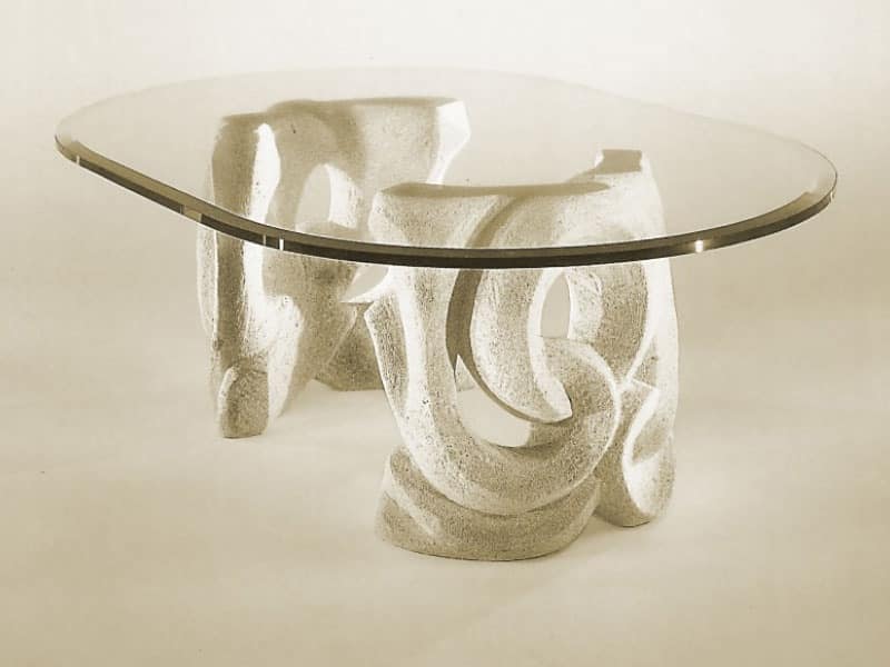 Prince, Table with base in stone and top in glass