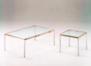 Romano, Squared coffee tables in steel and brass, glass top