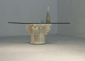 San Giorgio, Coffee table with glass top, stone base decorated by hand