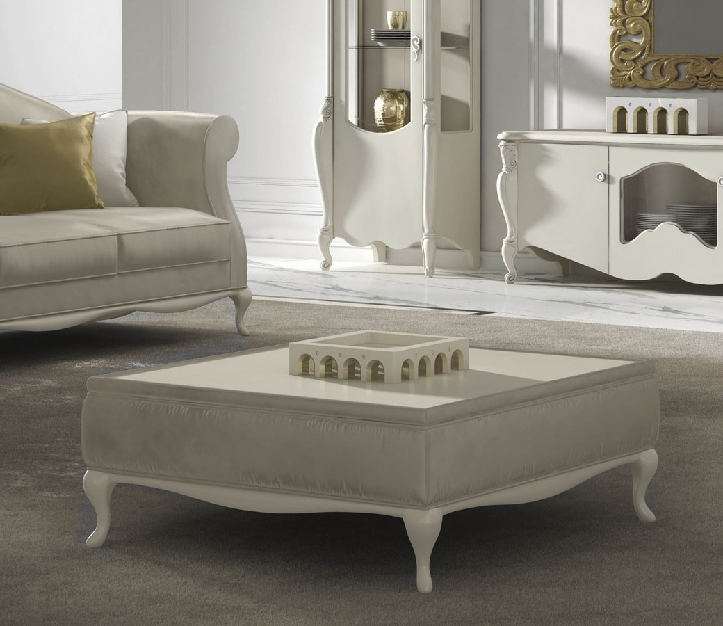Smeraldo Art. C22708, Upholstered coffee table, with lacquered wooden base