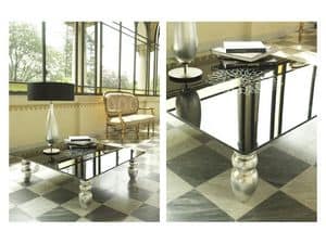 t113 decor, Coffee table with solid wood legs, glass top