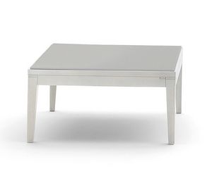 Toffee 812, Square low table with structure in solid beech, lacquered glass tempered glass, for modern environments