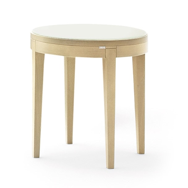 Toffee 883, Round coffee table with beech structure, glass lacquered tempered top, for environments in modern style