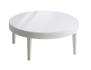 Toffee 884, Round coffee table with beech structure, top in lacquered tempered glass, modern style