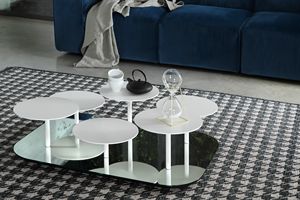 VALENTINE, Coffee table with mirror base and metal tops