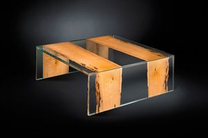 Venezia Small, Square coffee table, in wood and glass
