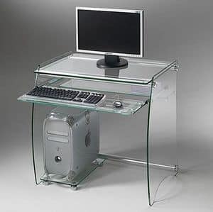 Clear PC01, Metal pc holder with glass shelves and keyboard rack