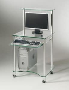 Compact PC02, PC desk equipped with castprs and retractable keyboard compartment