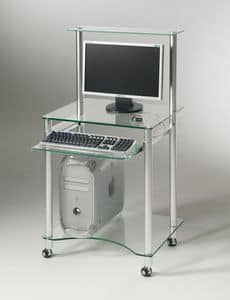 Compact PC02, PC desk equipped with castprs and retractable keyboard compartment