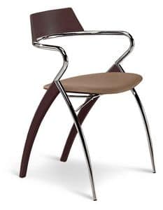 LODI, Chair in metal and wood, faux leather seat, with armrests