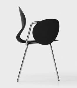 Pikaia Four Legs with armrests, Chair with perforated backrest and writing tablet