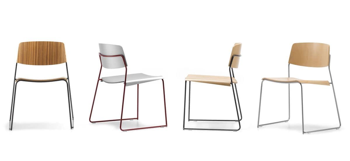 SIGMA 165, Stackable chair in laminated beech, sled metal base