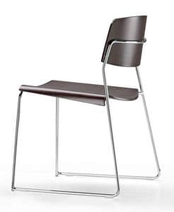 SIGMA 165, Stackable chair in laminated beech, sled metal base