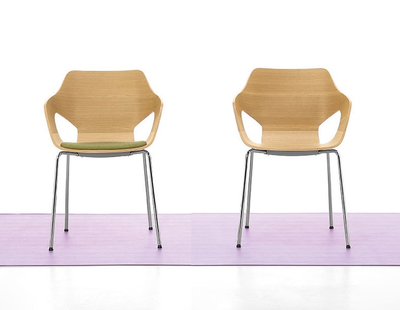 Spark Wood 01, Chair with steel base and wooden shell, for conference