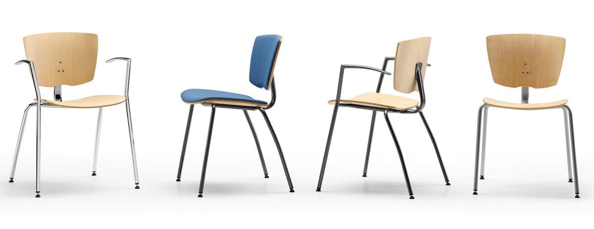 VEKTA 100, Stackable chair in metal and beech plywood