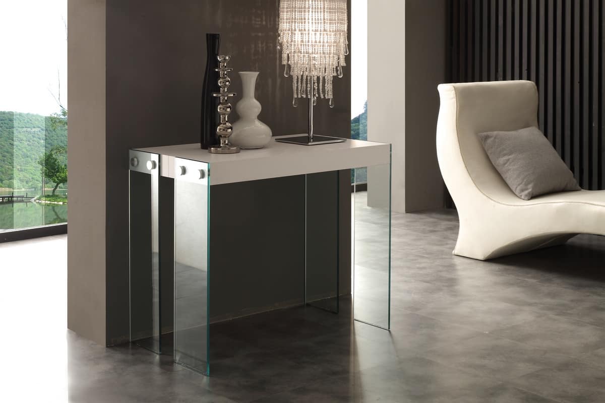 Art. 732 Iceberg, Console with glass legs, extendable