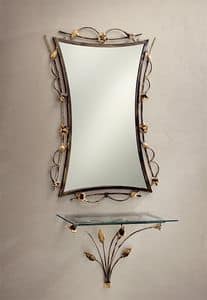 CO/400, Wall decorated console in wrought iron, glass top