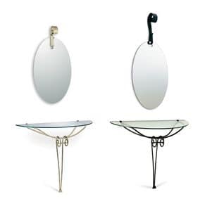 Jonica console, Hot wrought iron console, clear glass top