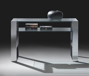 Ring consolle 2, Console in steel and glass, with a shelf
