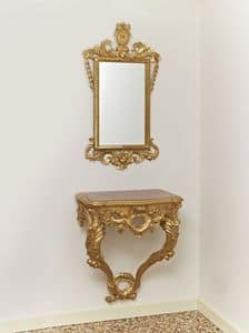 SET CONSOLLE + MIRROR  ART.CL0001 + CR 0023, Classic set with console and mirror, carved with plant motifs