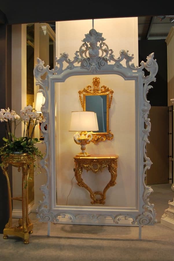 SET CONSOLLE + MIRROR  ART.CL0001 + CR 0023, Classic set with console and mirror, carved with plant motifs
