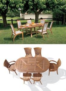 Eclypse extendable oval table, Extending oval table in wood for garden