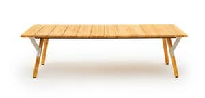 Link low table, Extendable rectangular table in painted steel and teak