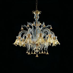 Art. VO 106/L/8, Elegant chandelier with crystal and gold leaf decorations