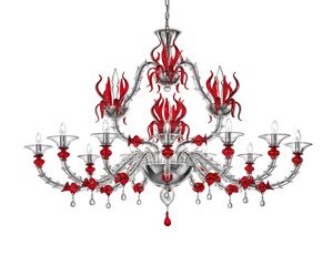 Art. VO 151/R/12, Chandelier in transparent crystal with red decorations