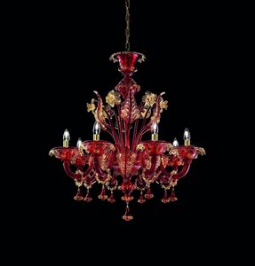 Art. VO 60/L/8+C, Red glass chandelier