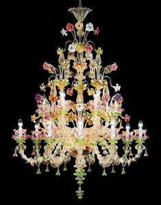 Art. VO 71/R/9+6, Rezzonico style chandelier with multicolored decorations