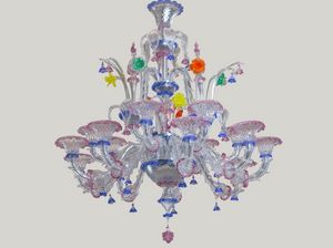 VAPOROSO MULTICOLOR, Luxurious Ca' Rezzonico style chandelier, with multicolored decorations