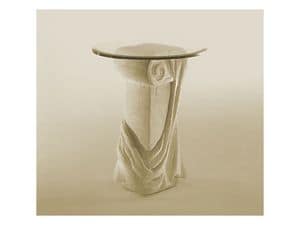 Saffo, Table with top in glass and stone column