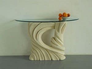 Santaclara, Table with carved base, glass top, for restaurants