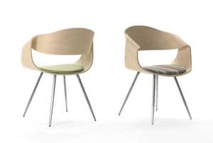 Chantal 4 legs, Plywood chair with legs in conical steel tube