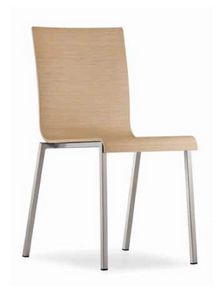 Kuadra, Stackable metal chair, with wooden shell