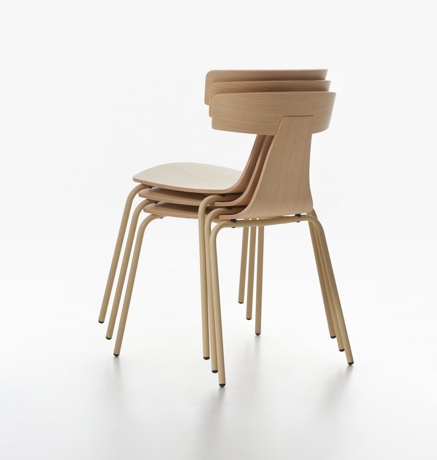 Remo mod. 1416-20, Metal chair, stackable, plywood seat and backrest