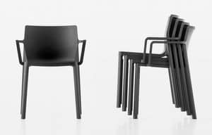 LP stackable with arms, Chair design in glass fiber and polypropylene, with armrests
