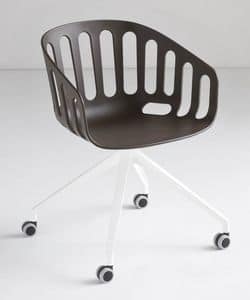 Basket Chair UR, Swivel chair with aluminum 4-star base with wheels