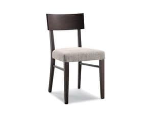 168 padded, Simple wooden chair, upholstered seat, for contract use