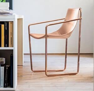 Apelle P, Chair with sled base, in metal and natural leather