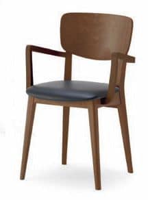 Gianna P, Chair with solid wood structure, with armrests